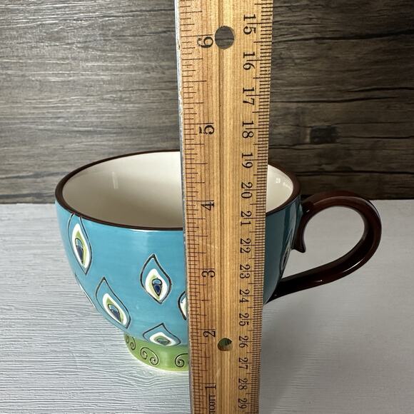 Pier 1 One Mug Cup Peacock Pattern Hand Painted Large Coffee Tea Hot Chocolate - Picture 7 of 8